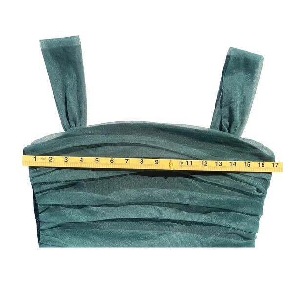 O.P.T One Pretty Time Emerald Green Ruched Organza Crop Top - Size Large - Picture 5 of 10